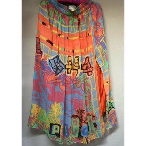 Go Silk Womens Size 1 Multicolor Aloha Tropical Midi Skirt Elastic Waist A-Line